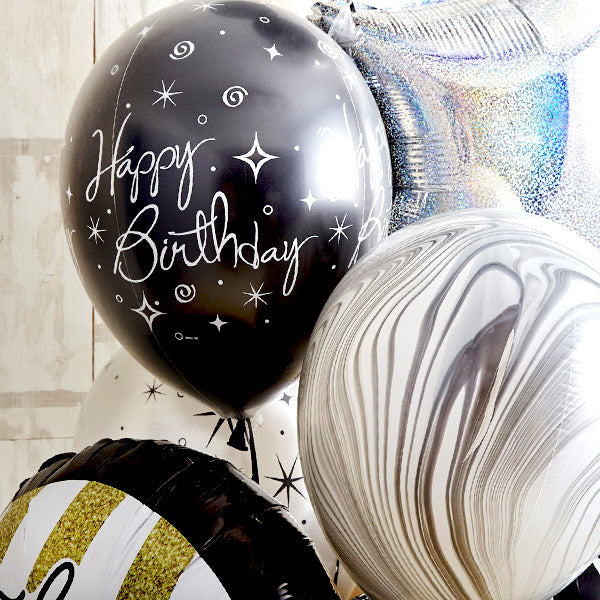 シンプルモノトーン×ゴールドHappy Birthday バルーン