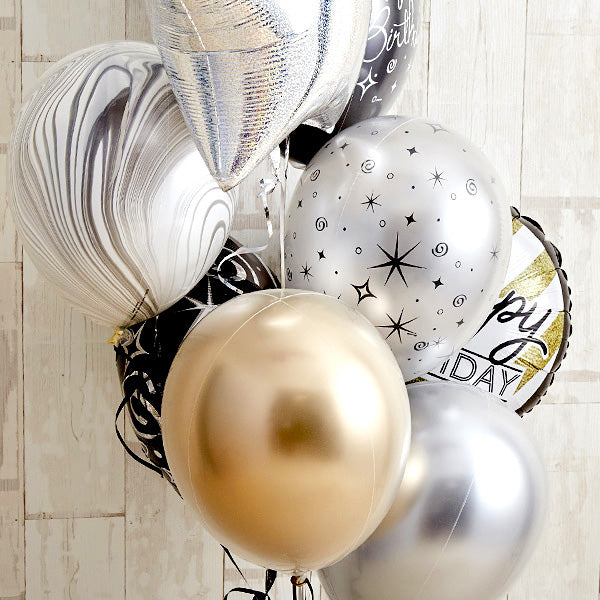 シンプルモノトーン×ゴールドHappy Birthday バルーン