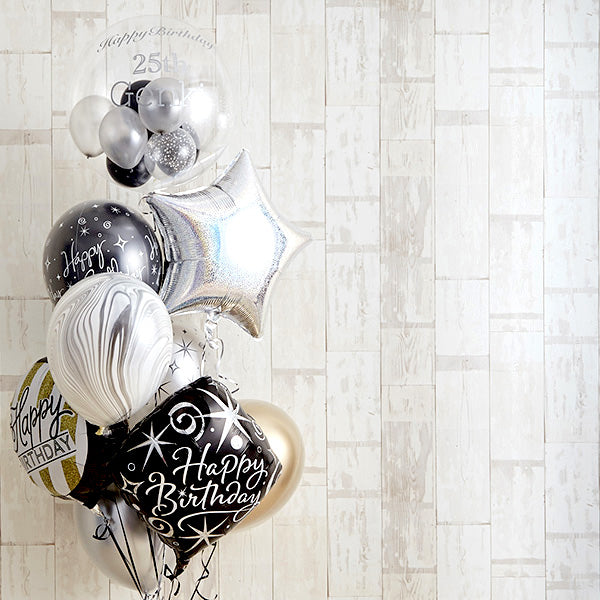 シンプルモノトーン×ゴールドHappy Birthday バルーン