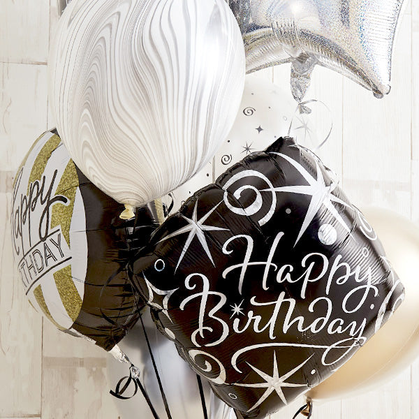 【廃盤】シンプルモノトーン×ゴールドHappy Birthday バルーン