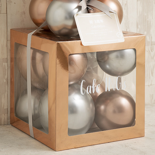 メタリックローズゴールドバルーンキューブボックス