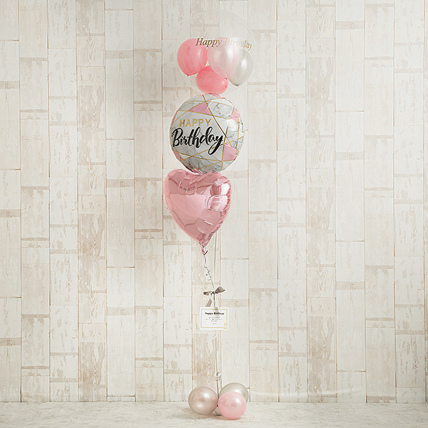 ピンク×シルバーのクールキュートBirthday Balloon