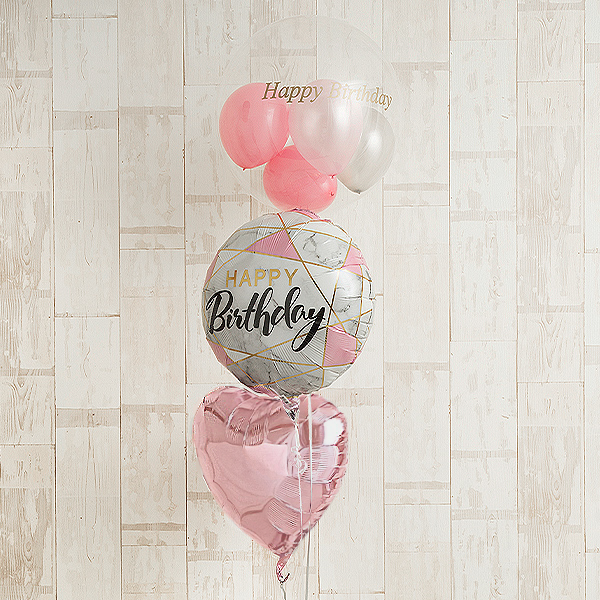 ピンク×シルバーのクールキュートBirthday Balloon