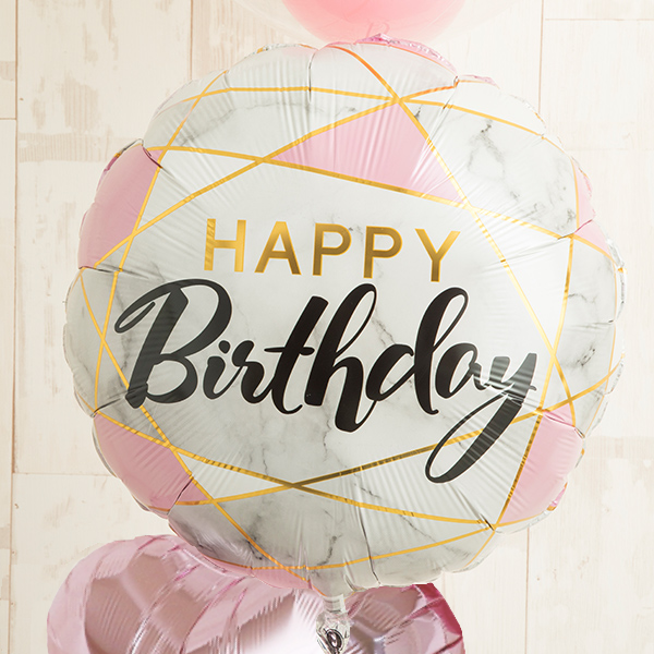 ピンク×シルバーのクールキュートBirthday Balloon